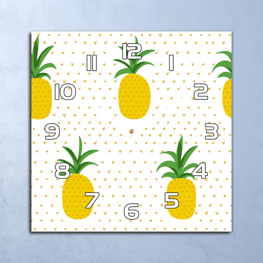 Deko Glasuhr Wanduhr 30x30 Ananas Gelbe Frucht Quarz Küchenuhr Bürouhr