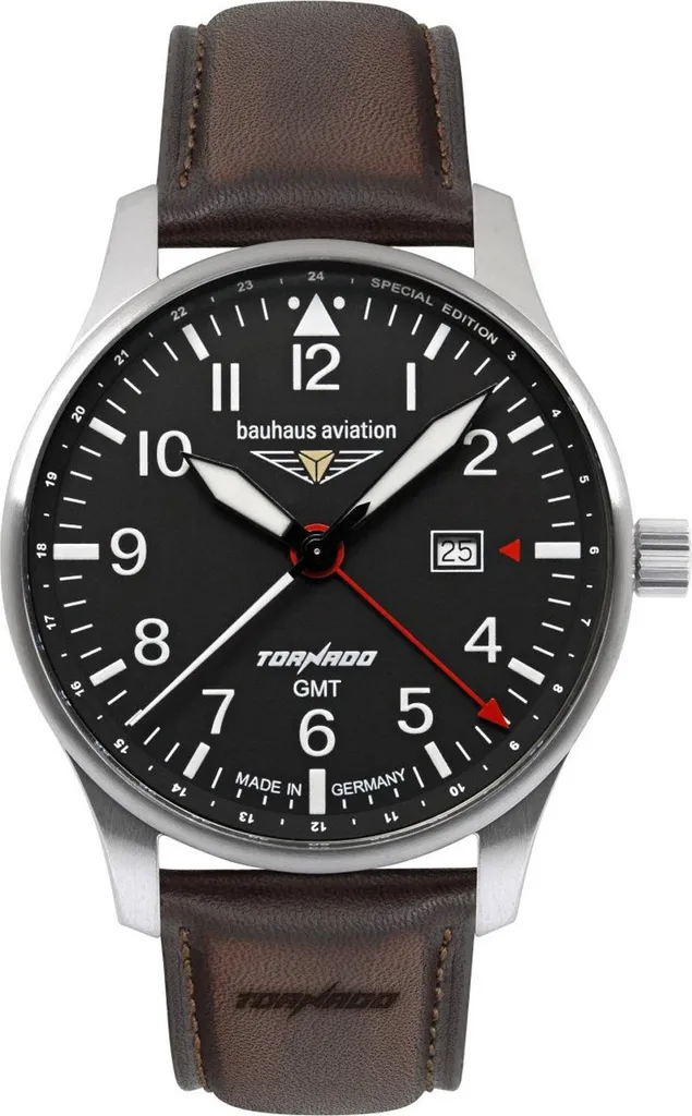 Montre-bracelet GMT Homme Bauhaus Aviation Tornado avec Cadran Noir