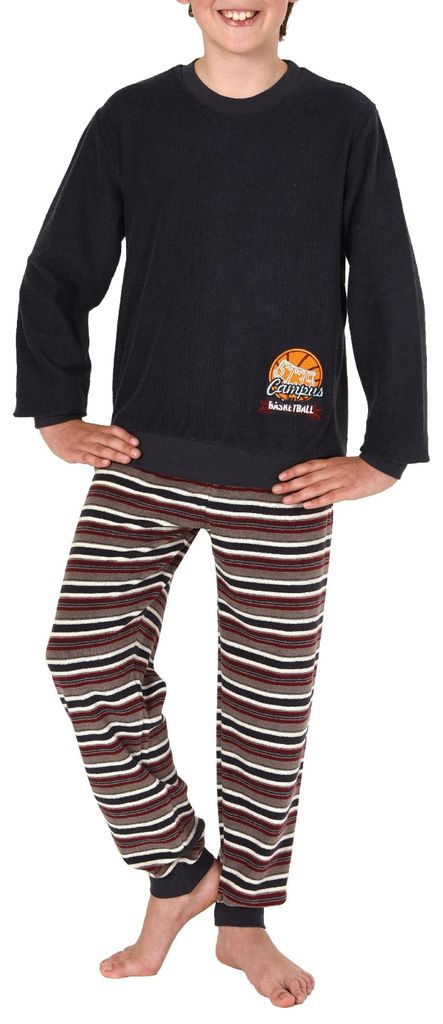 Toller Jungen Frottee Pyjama langarm mit Bündchen und cooler Stickerei - 291 501 13 577 ; anthrazit , 134
