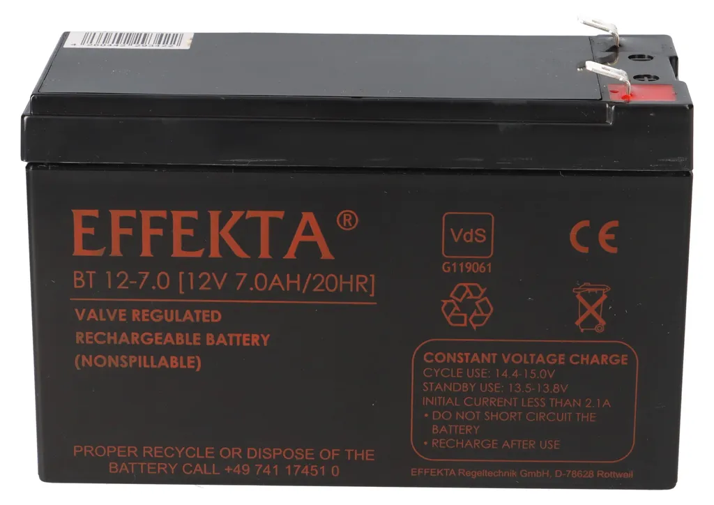 Batterie 12V 7Ah pour Système d'Alarme et Centrale Incendie Effekta BT 12-7