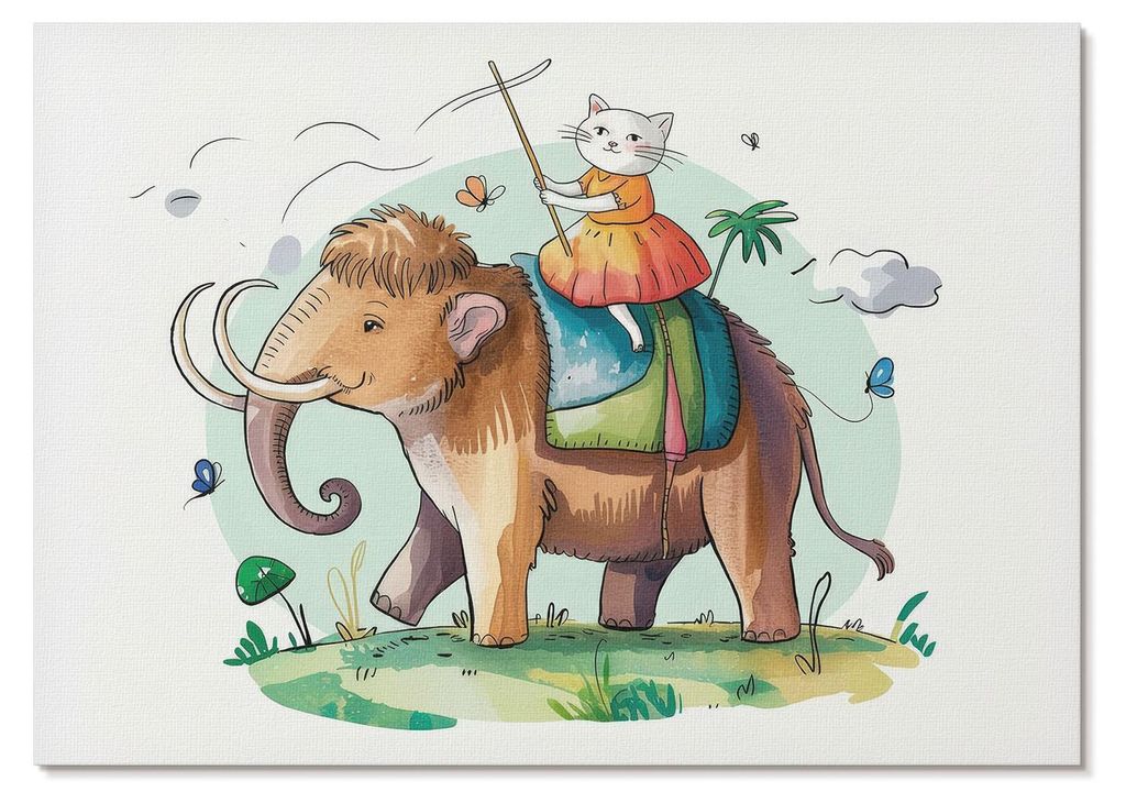POSTER - 42x29 cm (A3) - For Children - Katze auf einem Mammut – Fantasie, Natur, Magie - Wandbild für Wohnzimmer Schlafzimmer & Flur, Modernes ...