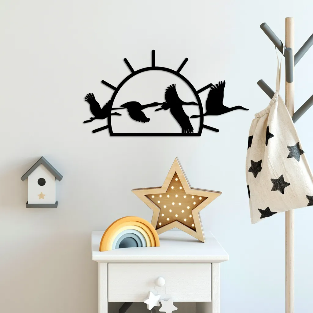 Wallity Uccelli Migratori M: Decorazione Parete Metallo Nero 50x26cm