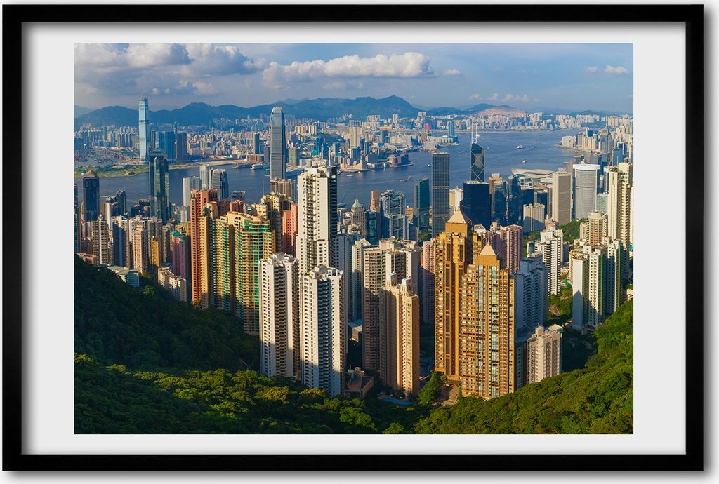 Bild 60x40 MDF-Rahmen, Wandkunst Hong Kong Panorama