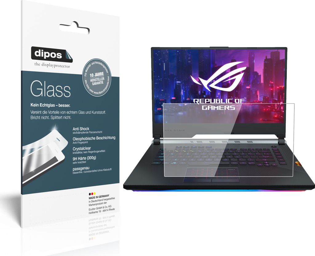 2x Schutzfolie für Asus ROG Strix Scar III G531GW-AZ150T - Anti-Shock 9H Folie dipos Glass Kunststoffglas