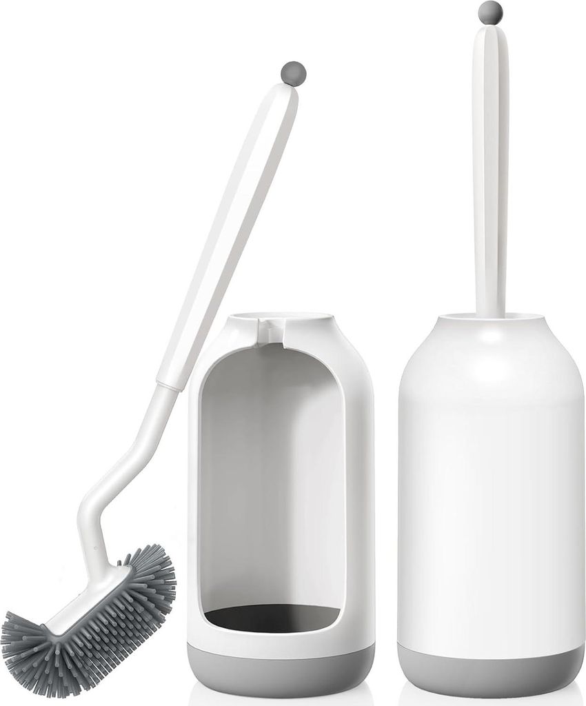 Toilettenbürste Silikon Toilettenbürste mit Halter: 2 Stück flexible WC-Bürste mit Randreiniger - schnelltrocknende Toilettenbürstenhalter Set...