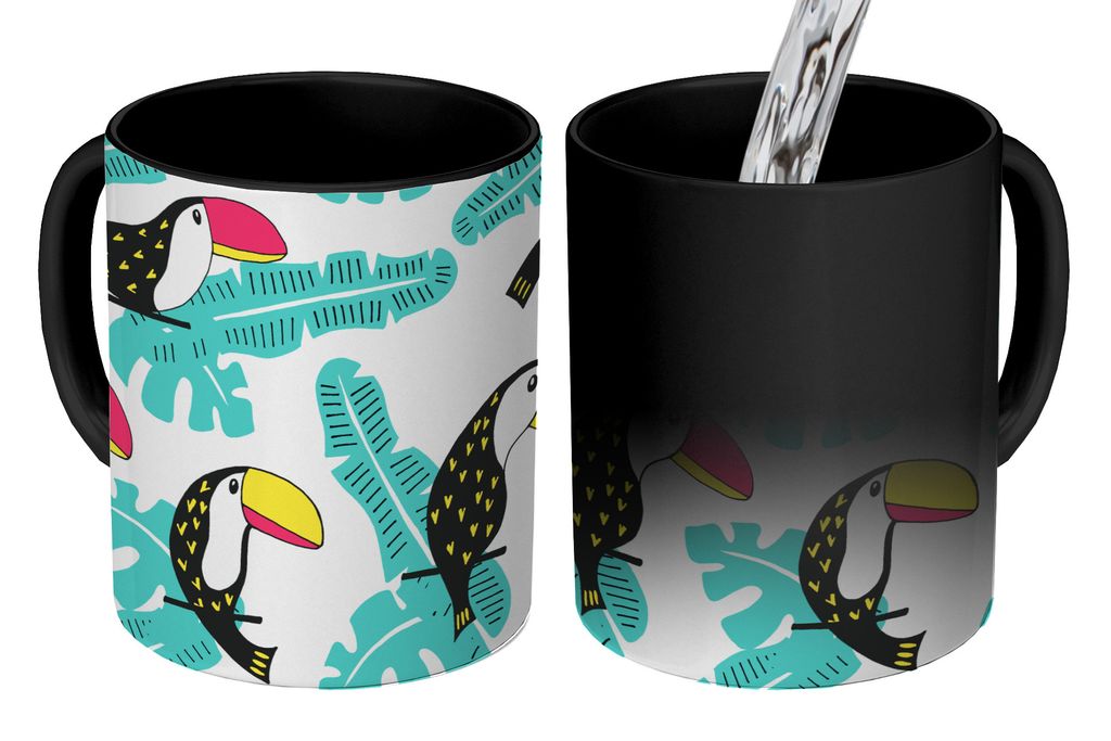 KitchenYeah Zauber Tasse Zaubertasse Magic Muster - Dschungel - Tukan 350 ml Farbwechsel Becher Geschenk Geschenkidee - Magic-Tasse - Fototasse -...