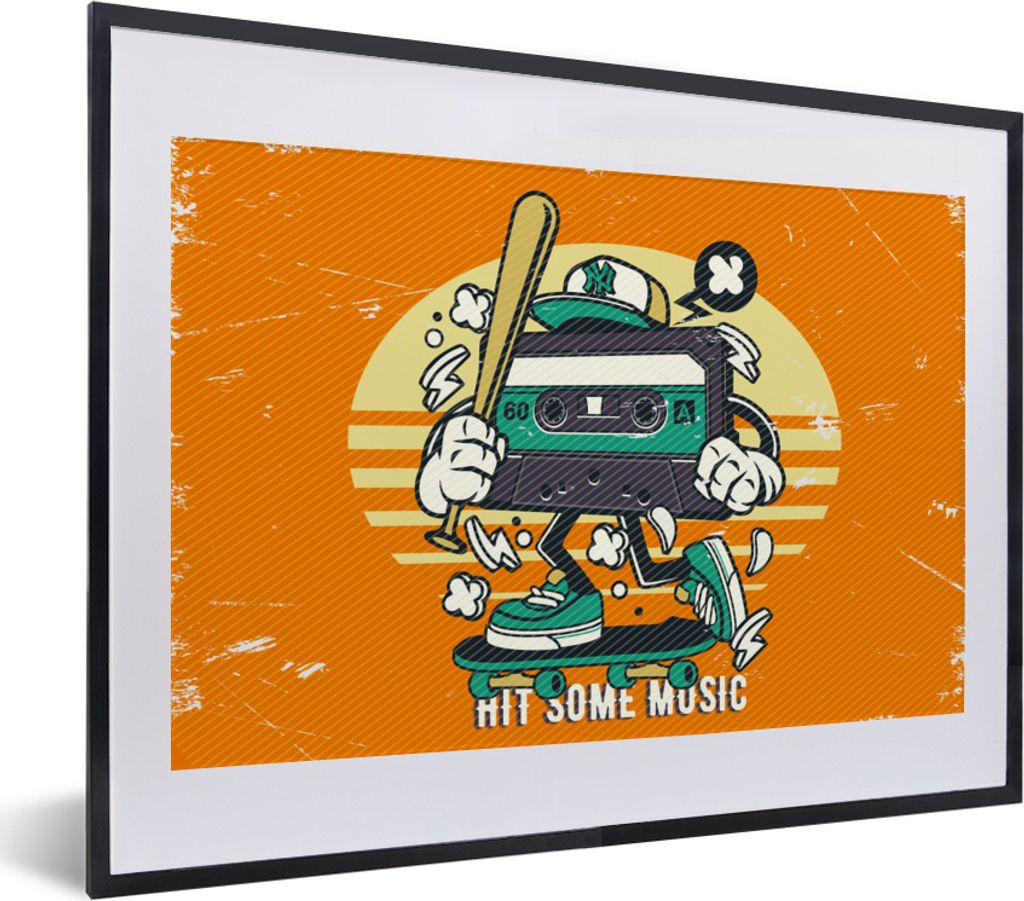 MuchoWow MuchoWow Gerahmtes Poster Kassettenkassetten - Baseballschläger - Vintage 40x30 cm - Poster mit zchwarzem Bilderrahmen - Bilderrahmen...
