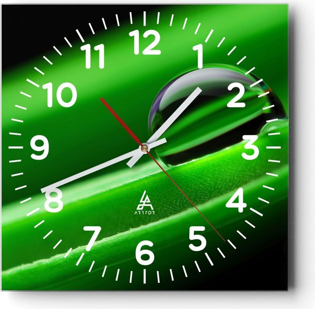 Wanduhr - Quadrat - Glasuhr - Pflanze Tropfen Wasser Blase - 40x40cm - Schleichendes Uhrwerk - Lautlos - zum Aufhängen bereit - Dekoration Modern ...