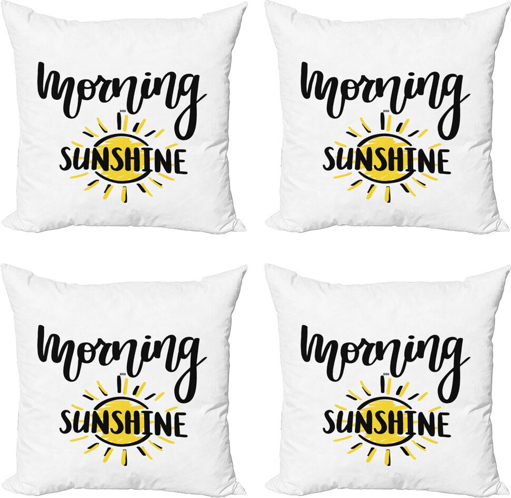 ABAKUHAUS Sprichwort Kissenbezug Set (4 Stück), Doodle Morgen Sonnenschein Text, Moderner Doppelseitiger Digitaldruck, 60 cm x 60 cm, Gelb Schwarz...