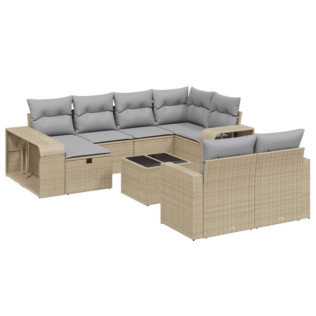 (Robust Möbel) 11-tlg. Garten-Lounge-Set - elegantes Design - Sitzgruppe/Gartengarnitur - mit Kissen Beige Poly Rattan - Terassenmöbel DEMöb...