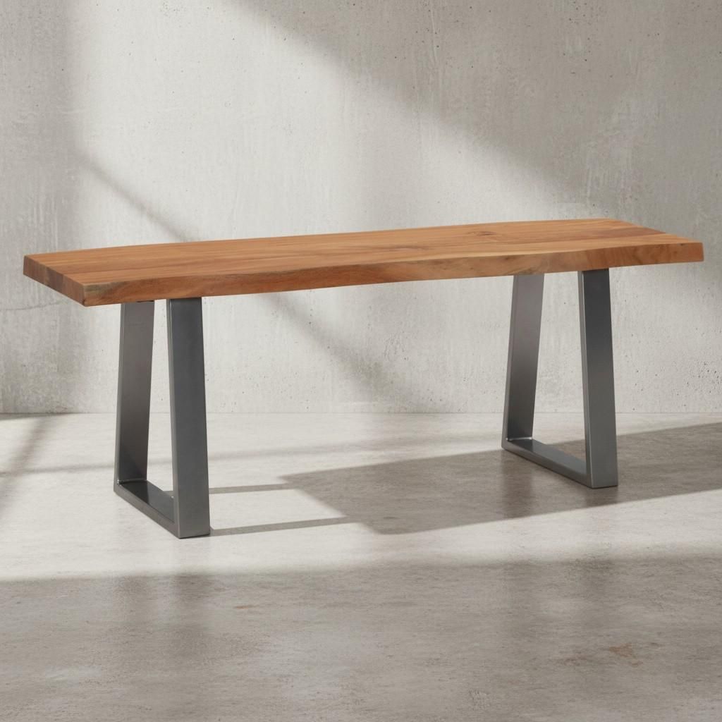 Garderobenbank 120x40x45,5 cm Akazie Massivholz / Metall mit Baumkante, Sitzbank Flur Holzbank Massiv ohne Lehne, Flurbank Modern Eingangsbereich K...