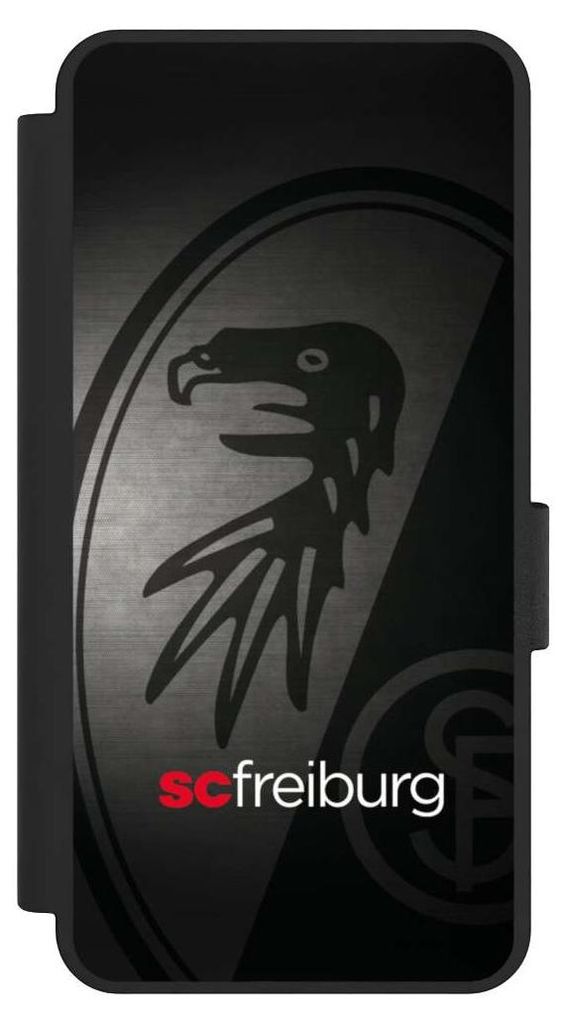 NIVOCASE Klapphülle für Samsung Galaxy S25 Edge Handyhülle aus Kunst Leder NIVOflip schwarz Metallic Look Offizielles Lizenzprodukt SC Freiburg