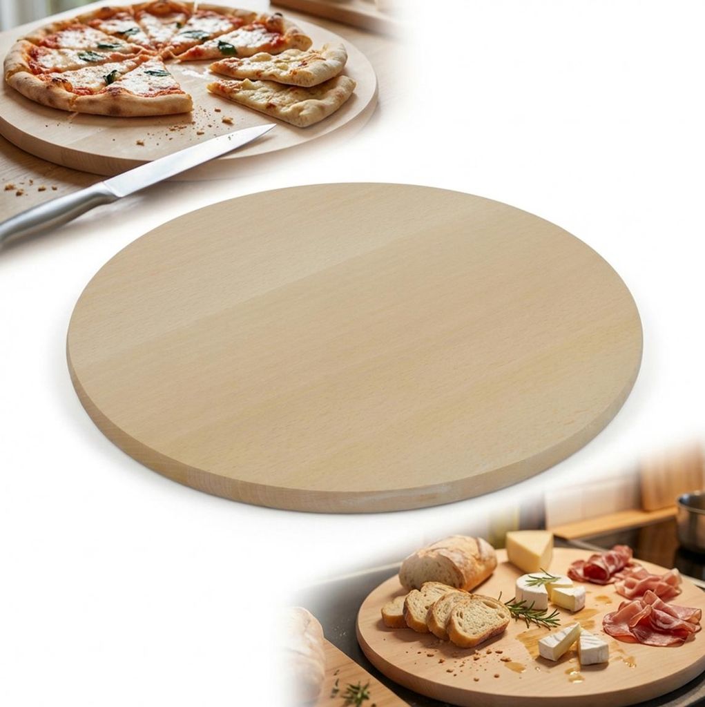 Pizzabrett aus Holz für die Küche | Durchmesser 45 cm | Buchenholz