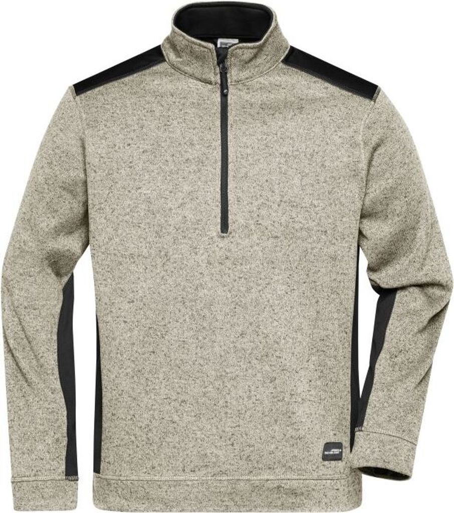 Pflegeleichter Strickfleece Troyer im Materialmix stone-melange/black, Gr. 4XL