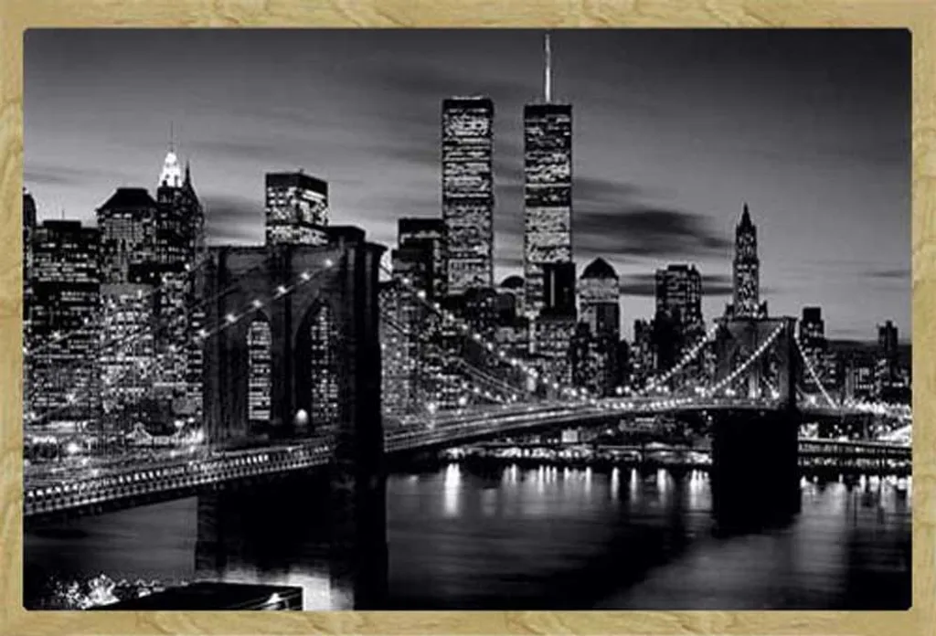 Tableau New York Brooklyn Bridge Noir et Blanc Encadré en Bois de Hêtre