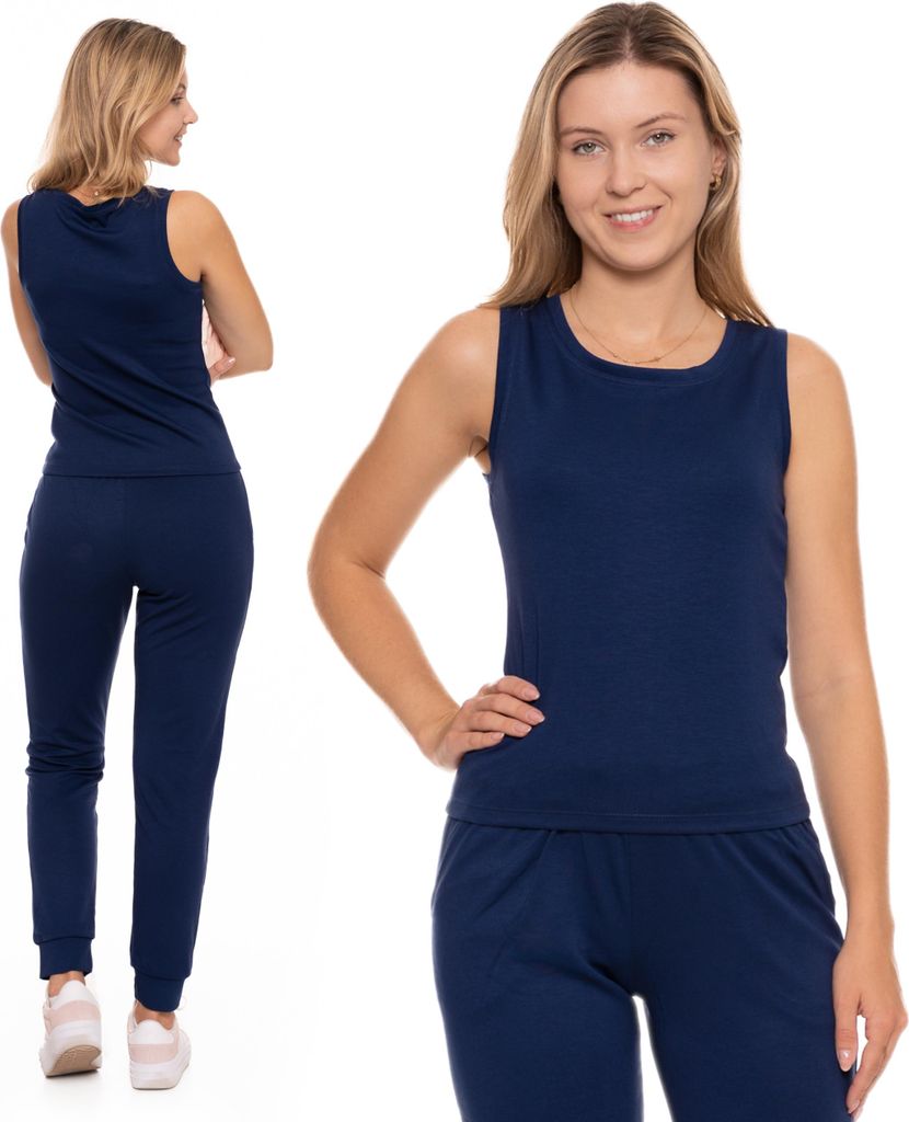 TOP DAMSKI Bluzka Bez Rękawów Gładka Koszulka Bez Wzoru Granatowa MORAJ S