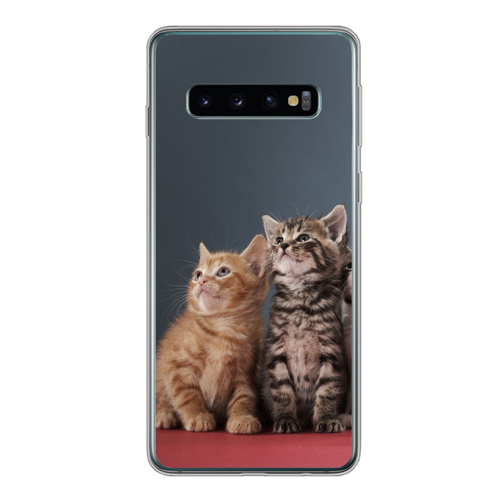 MuchoWow Handyhülle Schutzhülle Hülle für Samsung Galaxy S10 Kätzchen - Blau - Rosa - Mädchen - Jungen - Kind Silikon Softcase Handy Hülle...