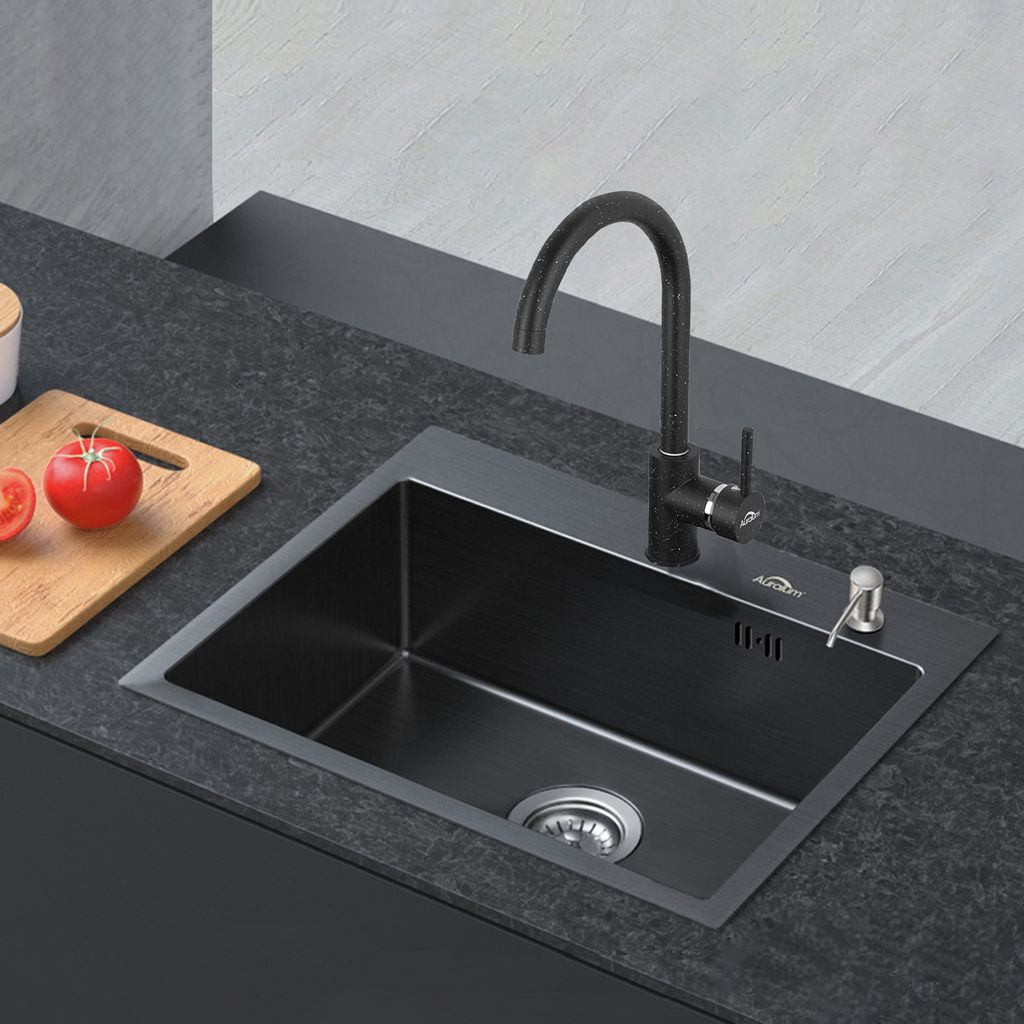 Edelstahl-Spüle Für Die Küche – 55,9 Cm, Schwarz, Unterbau, Mit Schallschutz