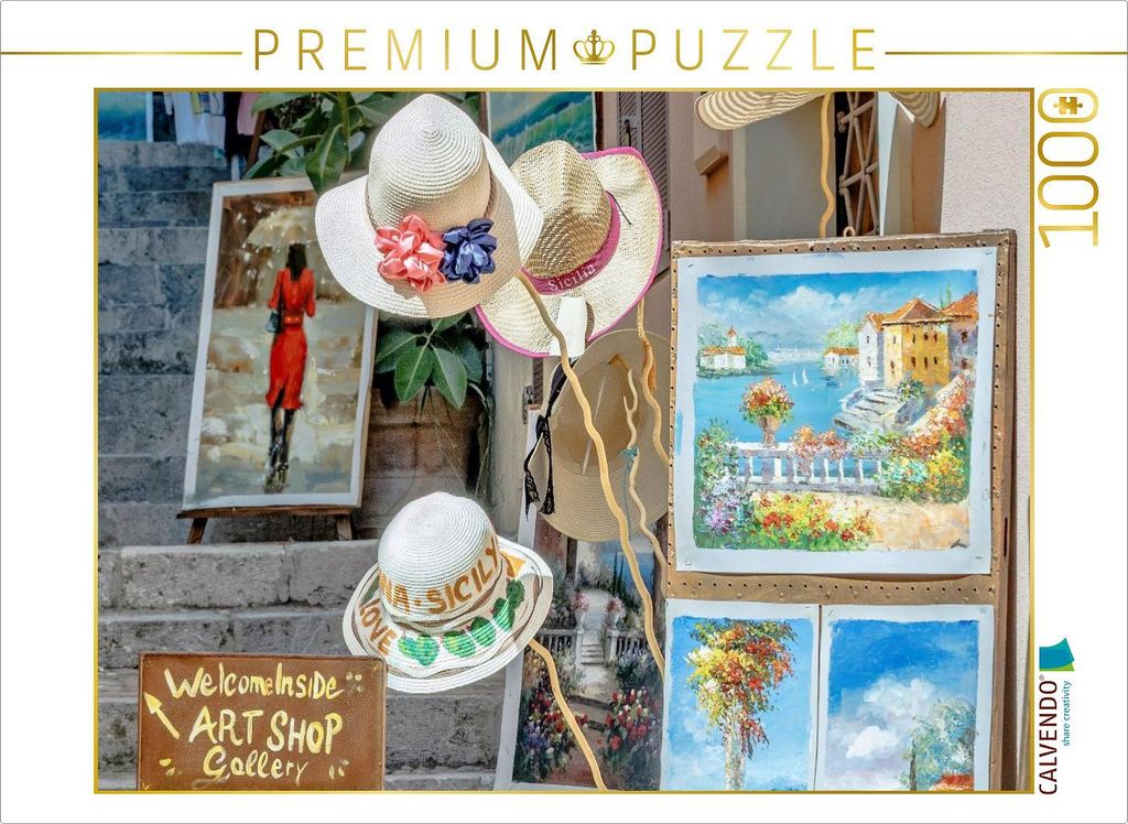 CALVENDO Puzzle Kunst Galerie in Taormina in Sizilien | 1000 Teile Lege-Größe 64x48cm Foto-Puzzle für glückliche Stunden