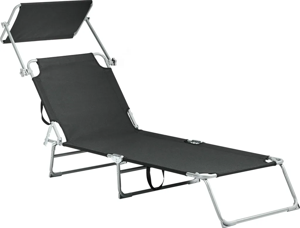 Chaise longue jardin Beliani en polyester noir avec pare-soleil réglable
