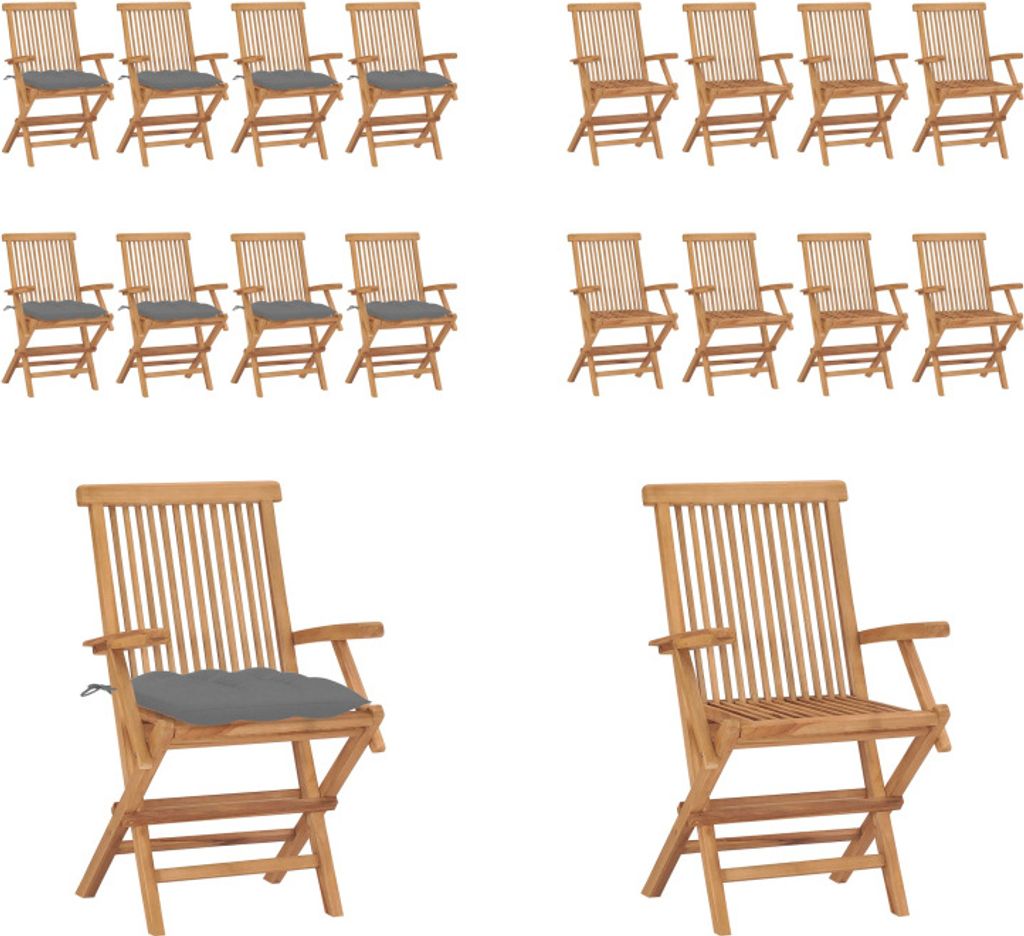 vidaXL Gartenstühle mit Grauen Kissen 8 Stk. Massivholz Teak - Gartenstuhl - Gartenstühle - Gartenstuhl Holz - Gartenstuhl Massivholz