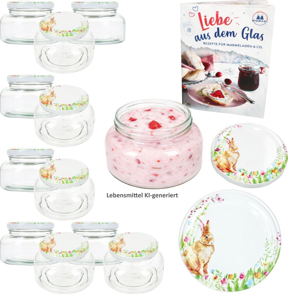 12er Set Joghurtglas 435ml Einmachglas Osterfreude Deckel Marmelade
