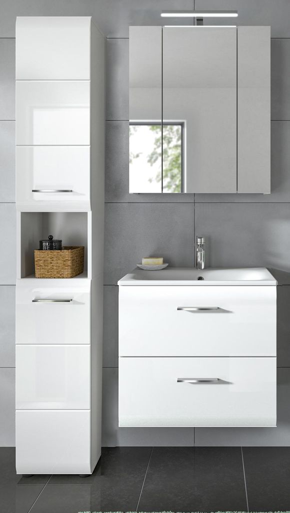 Badmöbel Set 3-teilig "Cover" in weiß Hochglanz Badkombination 105 x 185 cm