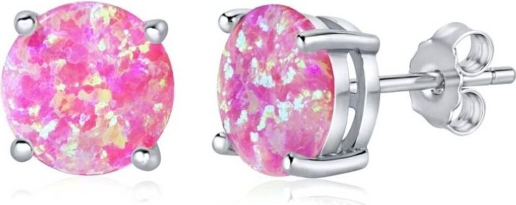 Silver earrings with pink synthetic opal JJJEBP302004