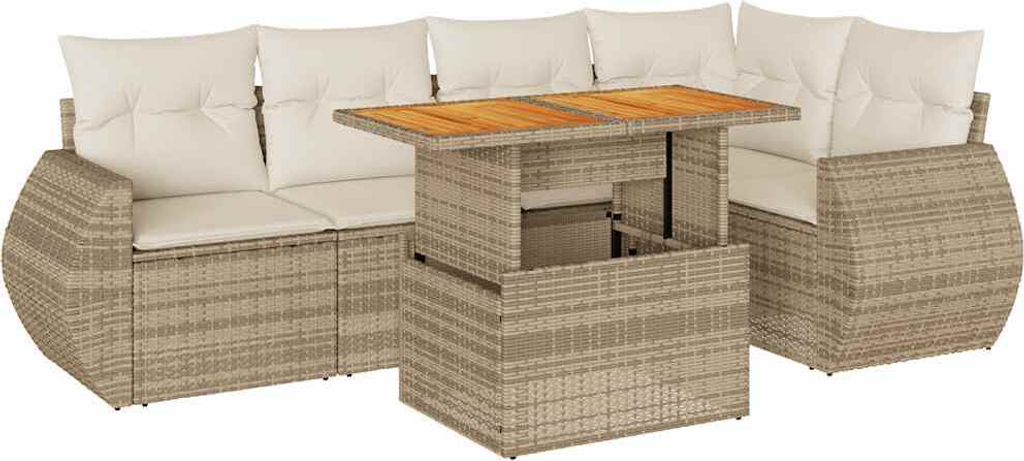 vidaXL 6-tlg. Garten-Sofagarnitur mit Kissen Beige Poly Rattan