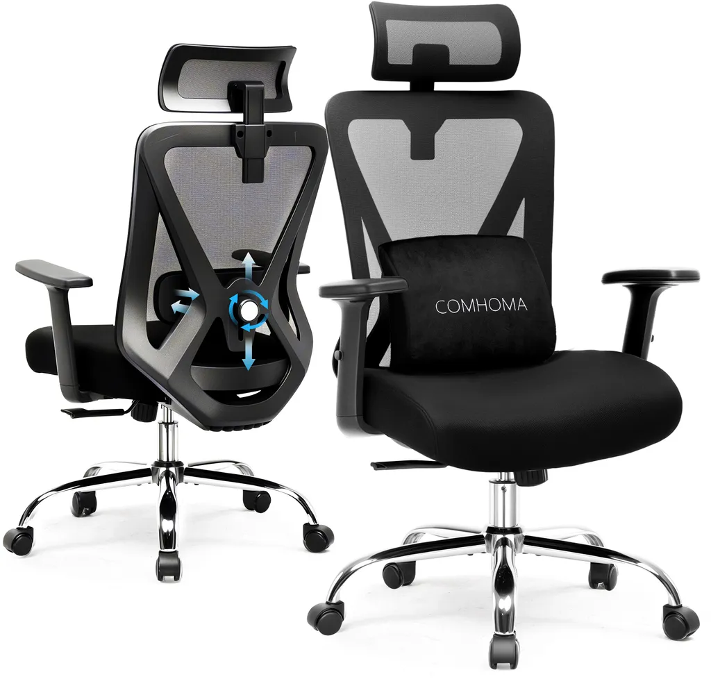 Chaise de bureau contre le mal de dos COMHOMA fauteuil ergonomique noir