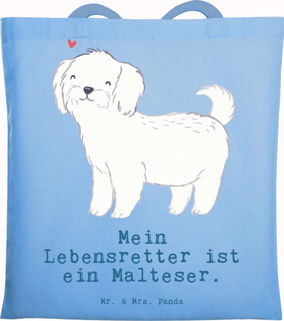 Mr. & Mrs. Panda Stoffbeutel Malteser Lebensretter - Sky Blue - Geschenk, Einkaufstüte, Jutetasche, Schultasche, Jutebeutel, Tasche, Tote Bag