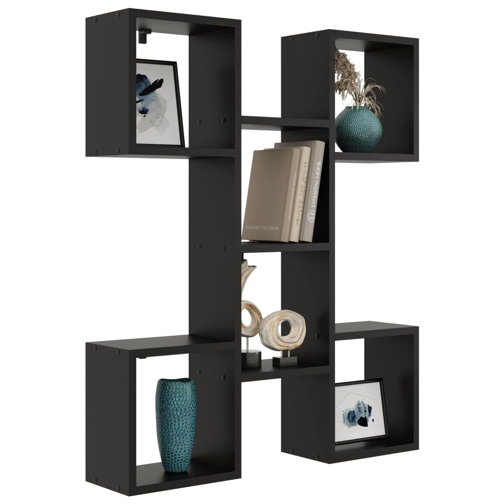 Moderne Wandregal Katia Schwarz – Hängeregal für Bücher und Dekoration, Regalwand Wohnzimmer, Regal modern