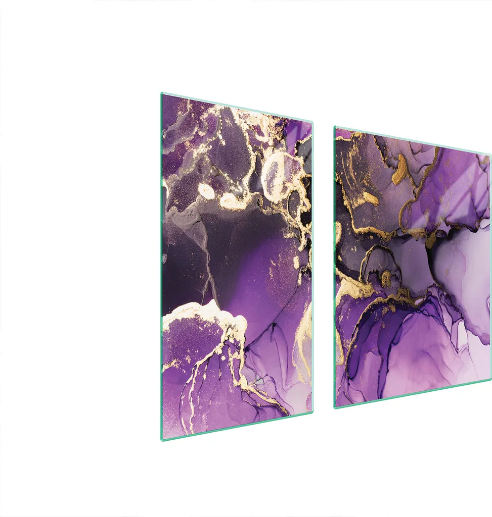 Copri Piano Cottura 90x52 Vetro Temperato Marmo Viola - Set 2 Pezzi