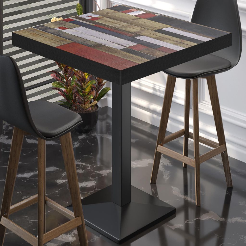 BPA | Bistro Stehtisch | 60 x 60 x 114 cm | Schwarzer Rand | Quadratisch | Vintage Bunt / Schwarz | Gastro Steh Tisch Restaurant