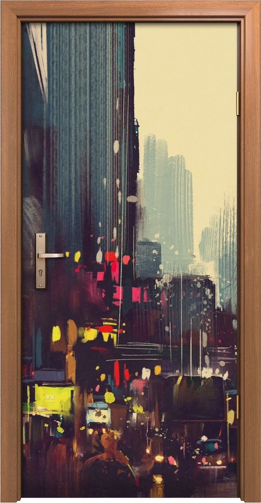 Türposter 90x200 cm Türaufkleber Türtapete Türfolie Klebefolie Foto Stadt verkehr und bunte Licht