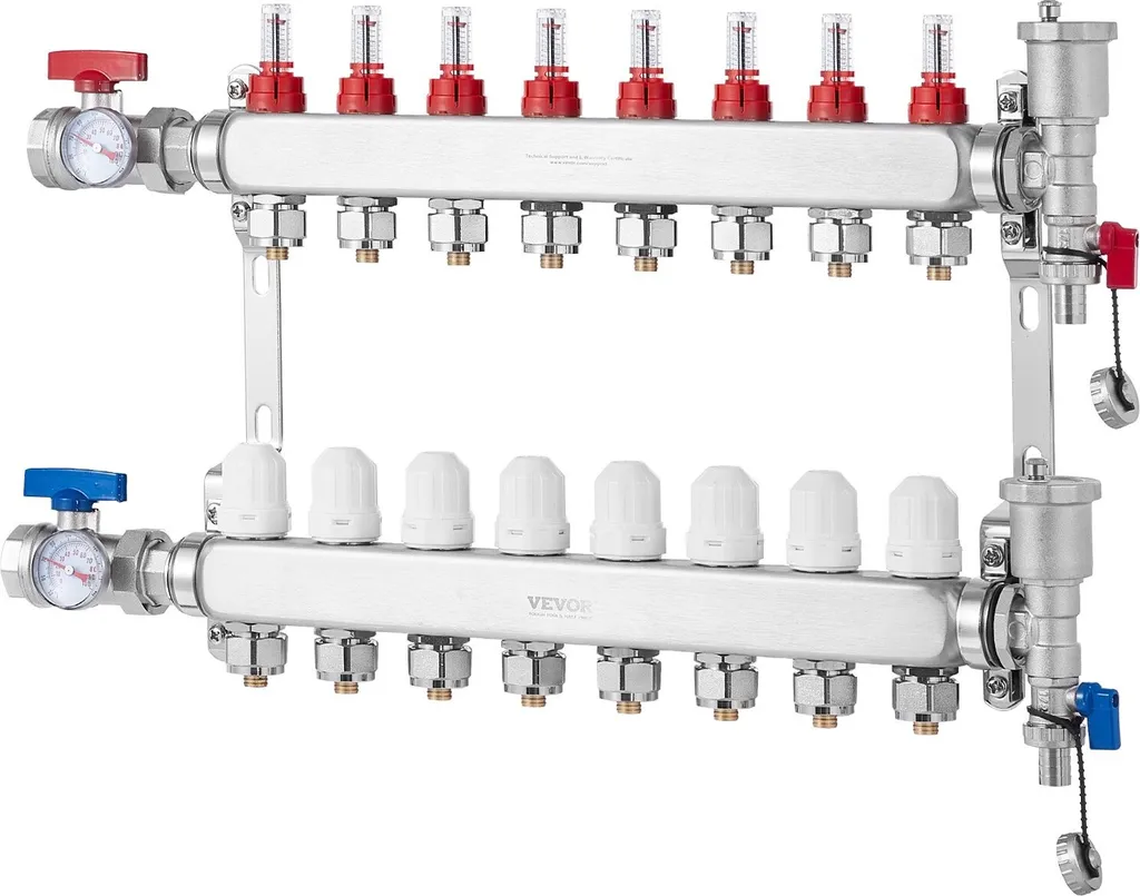 Distributeur de chauffage au sol à 8 circuits avec débitmètre 5L/min - 10
