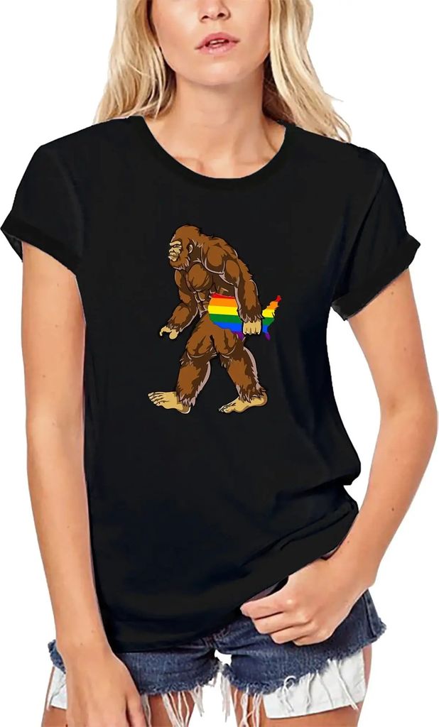 Damen Grafik T-Shirt aus Biobaumwolle Bigfoot Stolz lgbt wo - Regenbogen – Bigfoot Pride Lgbt Wo - Rainbow – Öko-Verantwortlich Vintage Jahrgang