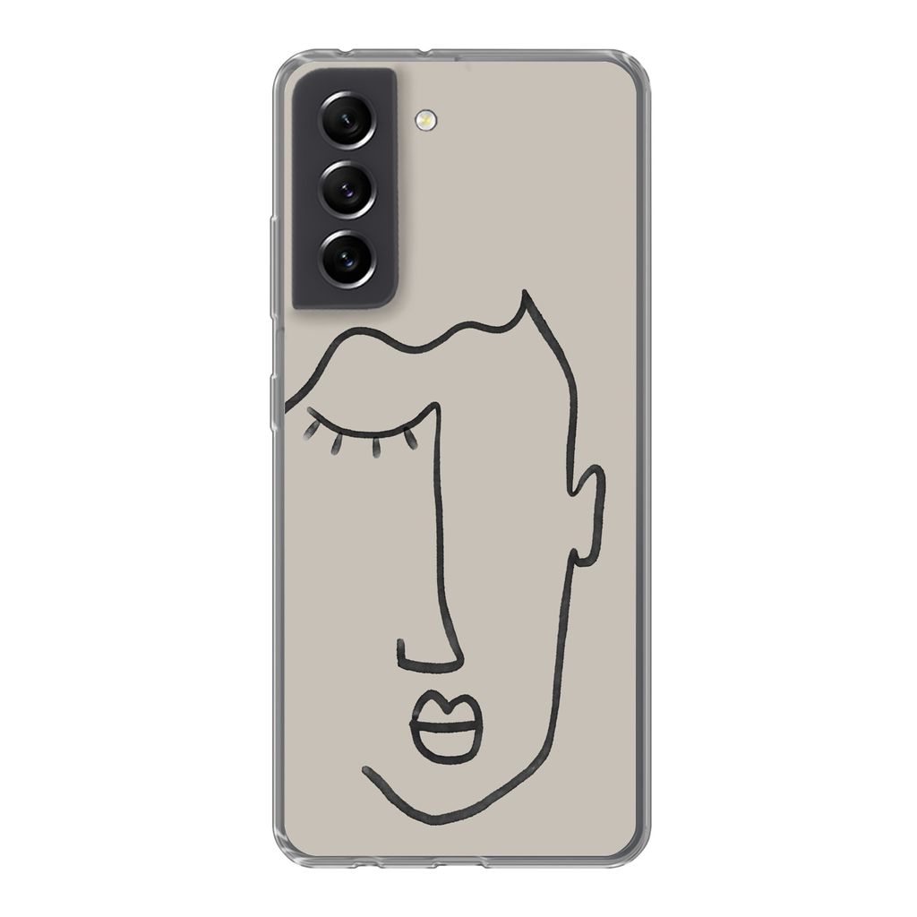 MuchoWow Handyhülle Schutzhülle Hülle für Samsung Galaxy S21 FE Auge - Abstrakt - Strichzeichnung Silikon Softcase Handy Hülle - Mobiltelefo...