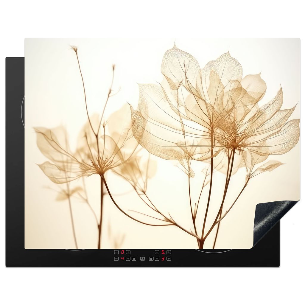 KitchenYeah Herdabdeckplatte Getrocknete Blumen - Beige - Pflanzen - Weiß , 77x59cm, Küche Deko, Glaskeramikkochfeld Herdabdeckung, Abdeckplatt...