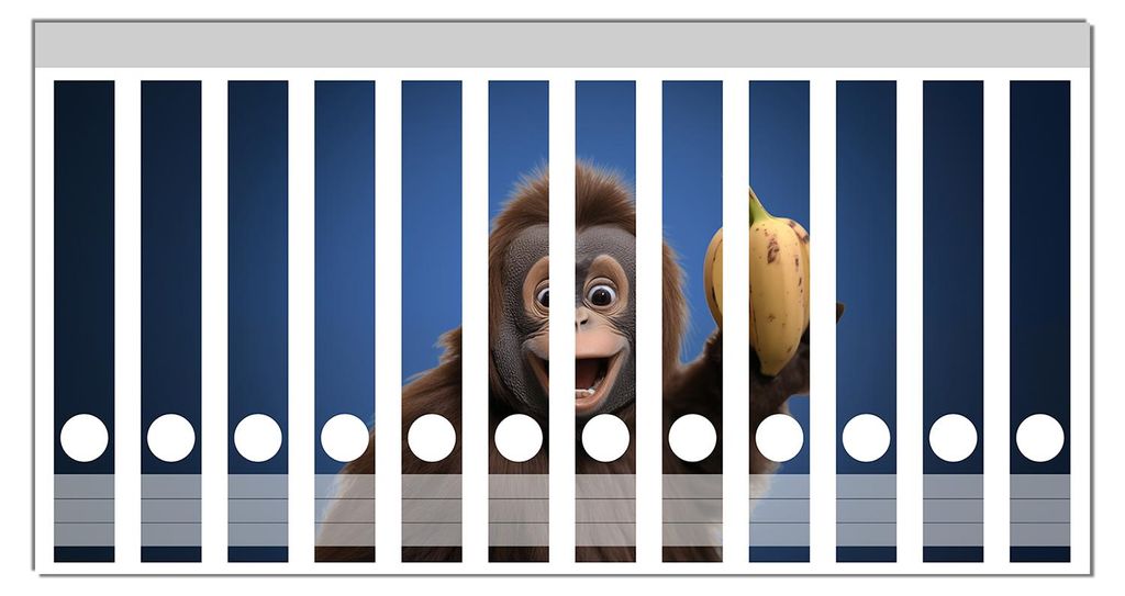 Wallario Ordnerrücken Sticker, selbstklebend für schmale Ordner, 12 Stück, Motiv Lustiger Affe mit Bananen