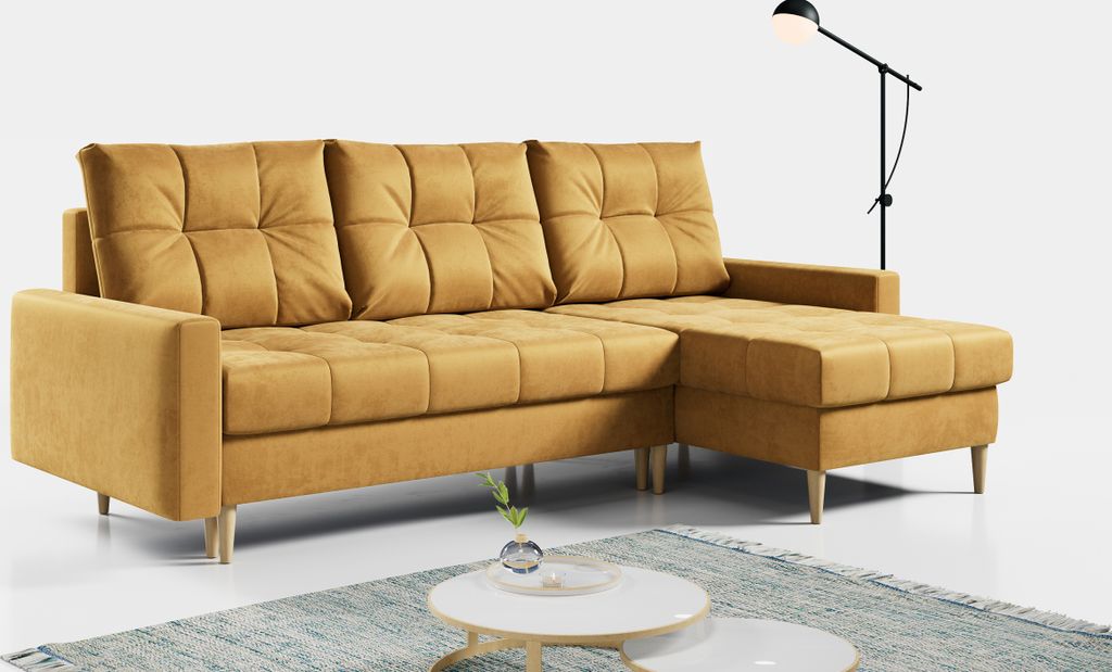 Ecksofa Wohnzimmer - L-form mit Schlaffunktion und Bettkasten - ASTRA - Gelb