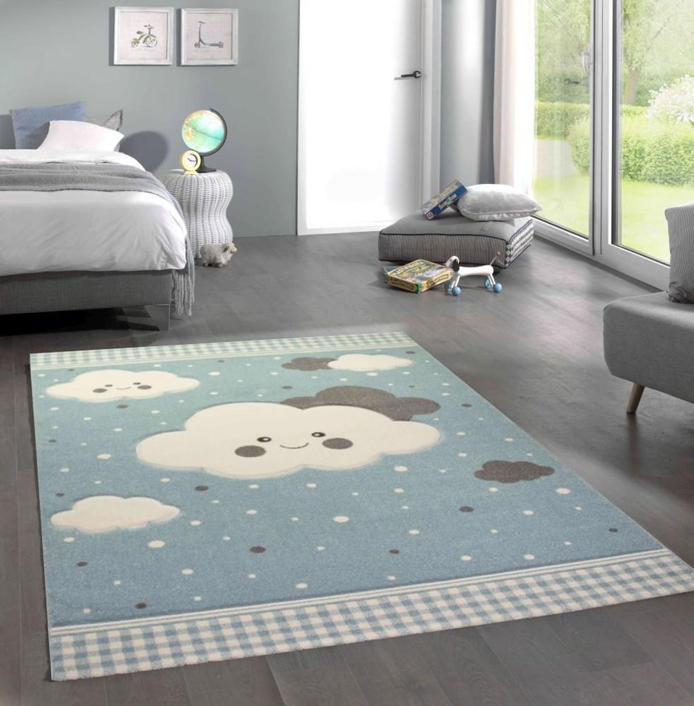 Teppich Kinderzimmer Kinderteppich Wolken blau Größe - 160x230 cm