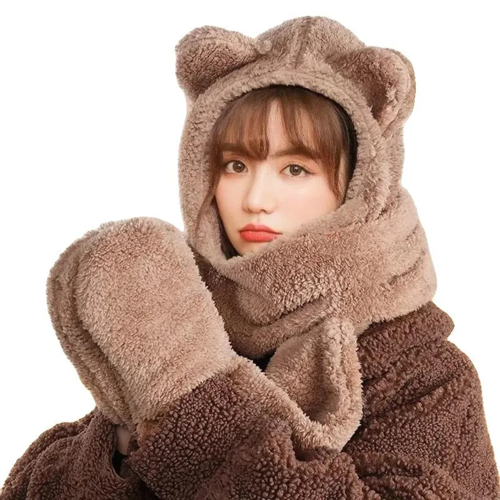 Bonnet d'hiver en peluche café - Accessoire chaud unisexe Premium