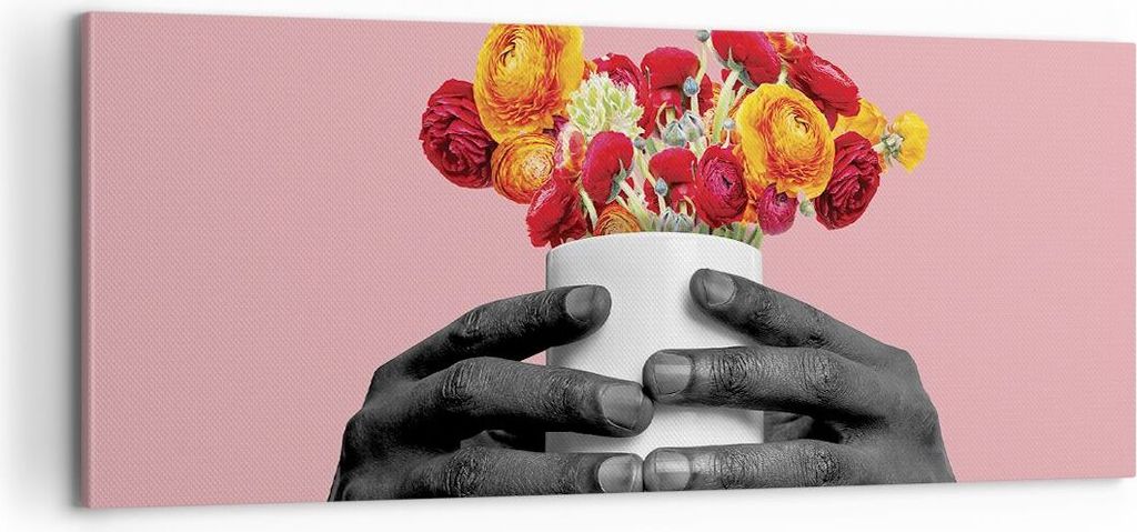 Bild auf Leinwand - Leinwandbild - Einteilig - Schwarz Hände Blumen - 100x40cm - Wand Bild - Wanddeko - Wandbilder - Leinwanddruck - Bilder - Wand...