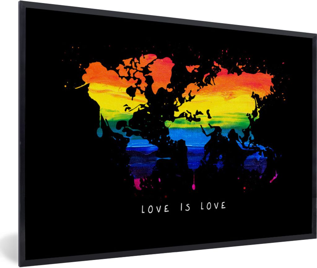 MuchoWow Gerahmtes Poster Weltkarte - Stolz - Liebe 60x40 cm - Poster mit Schwarzem Bilderrahmen Wandposter Rahmen Foto Bilder - Printing - Wandd...