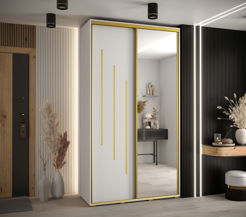 Kleiderschrank YVONA 9 - 130/45 cm, weiß/gold
