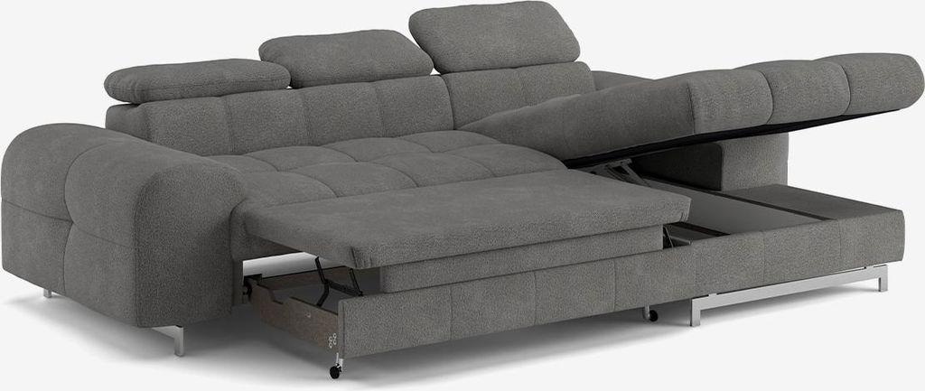 Schlafsofa mit rechter Ottomane, Stauraum und verstellbarer Kopfstütze Eluna - Anthrazit