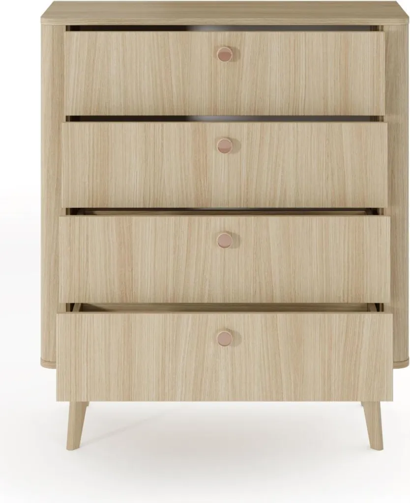 Commode Viki Gain de Place 88cm - Solution de Rangement Chêne et Beige