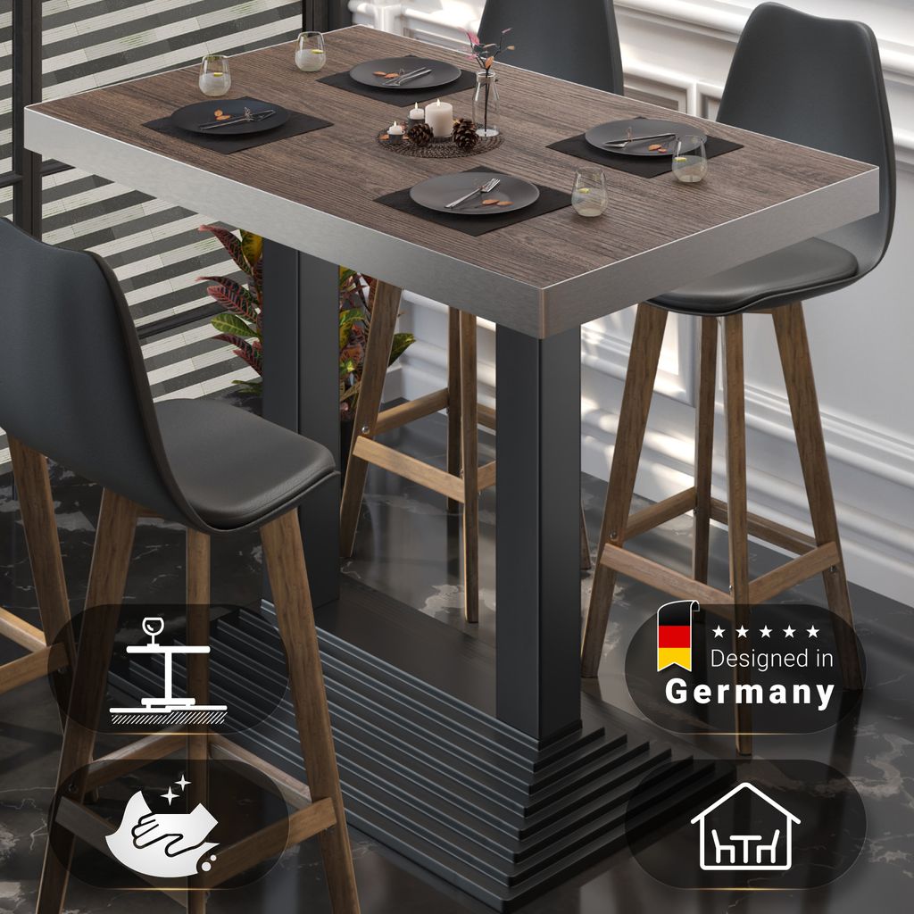 BPY | Bistro Stehtisch | 130 x 80 x 114 cm | Edelstahl Rand | Rechteckig | Light Wenge / Schwarz | Gastro Steh Tisch Restaurant