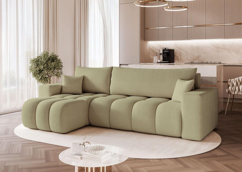Ecksofa Schlafsofa Sofa ANABEL in Stoff Centaur Mintgrün Ottomane Links